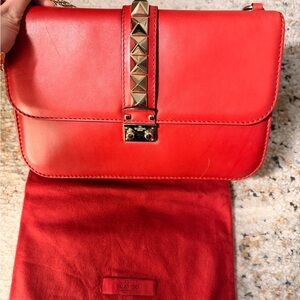 Authentic Valentino Red Glam Lock Stud Flap Bag